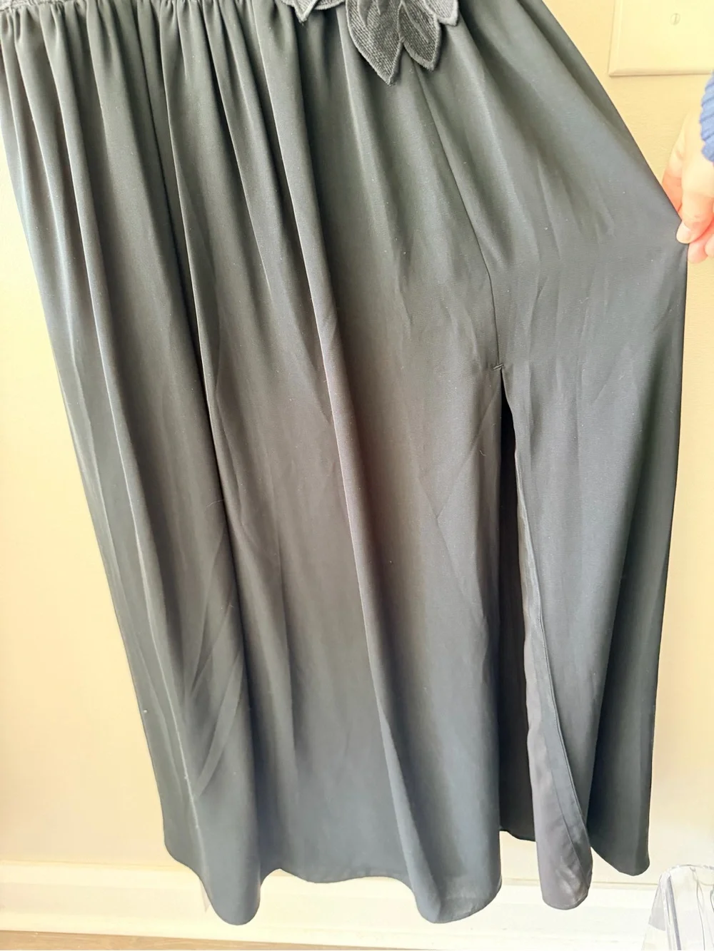 Abercrombie Black Floral Appliqué Strap Maxi Dress with Leg Slit